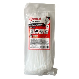 POLO สายเคเบิ้ลไทร์  รุ่น PL-200IC ขนาด 8 นิ้ว กว้าง : 3.6 x 200 มม. บรรจุ : 100 ชิ้น/แพ็ค ขาว